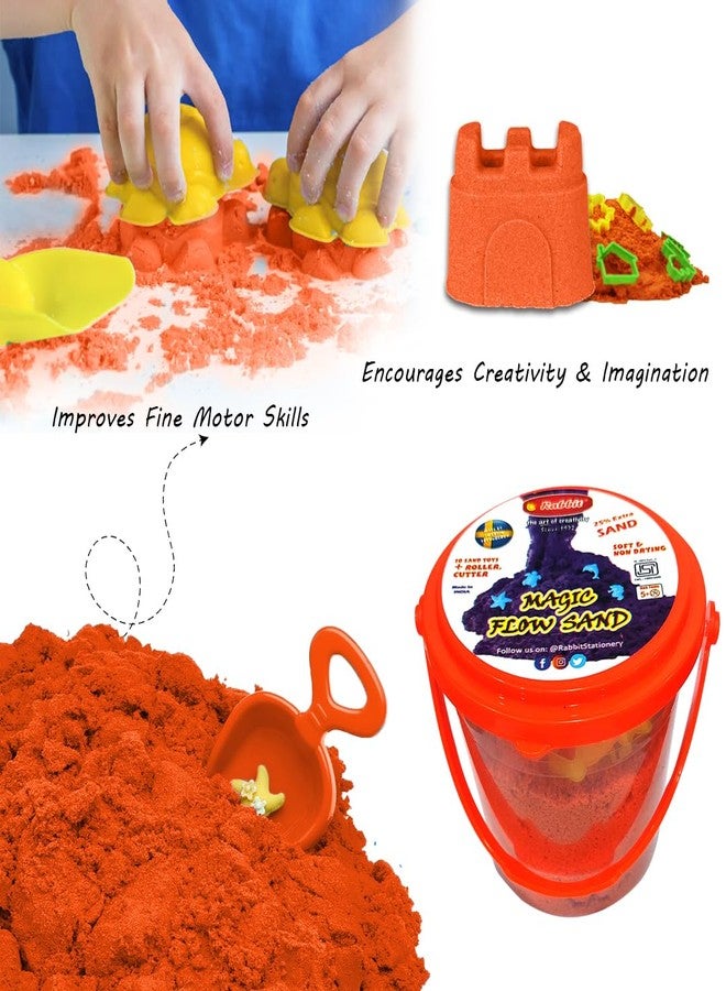Rabbit Magic Flow Sand - 500g Orange with 24 Beach Toys | Non-Sticky, Easy to Mold, Mess-Free | Magic Active Sand | Artificail Magic Flow Sand - Image 5
